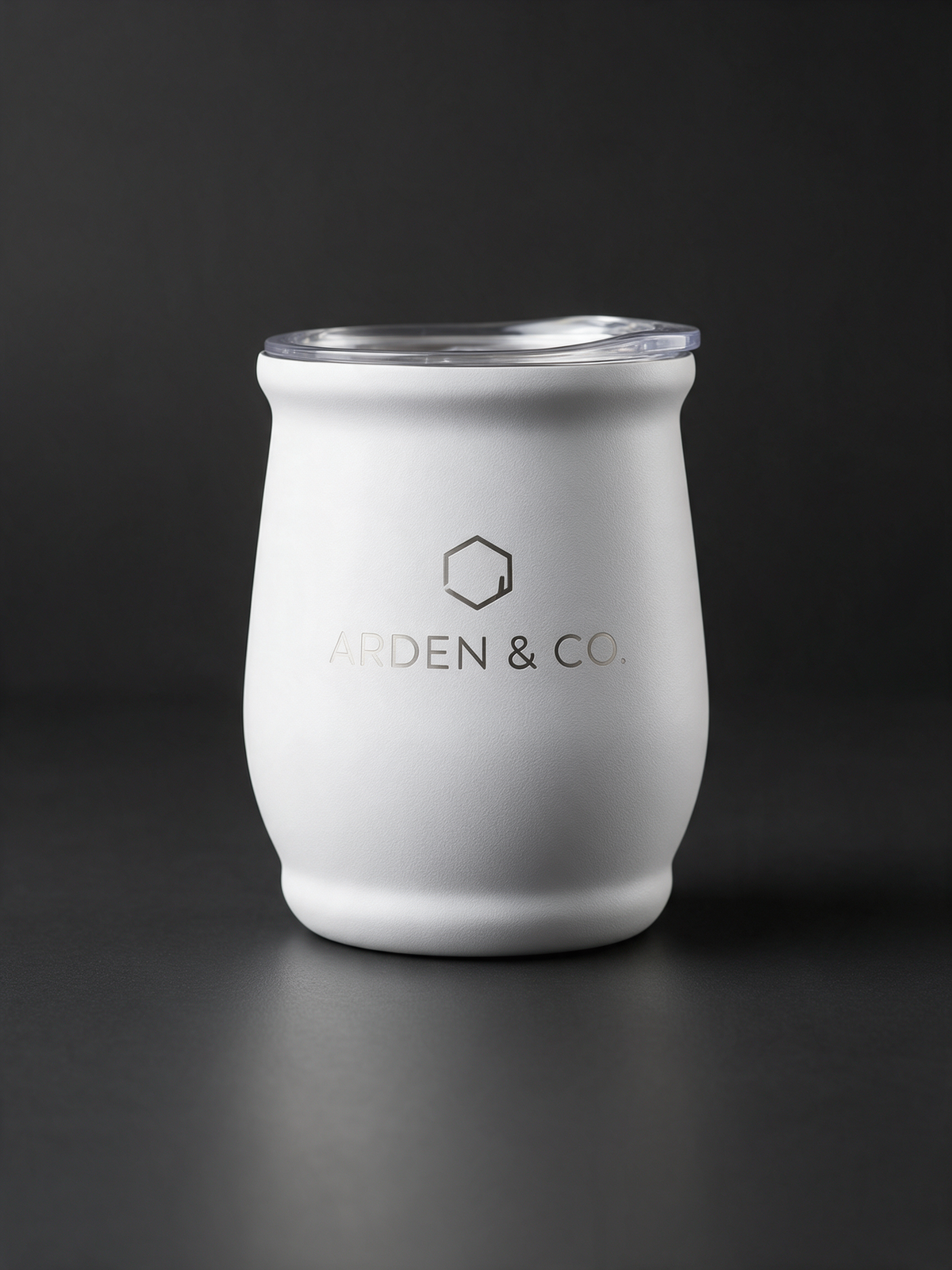 white 12oz wine tumbler laser engraved with a logo