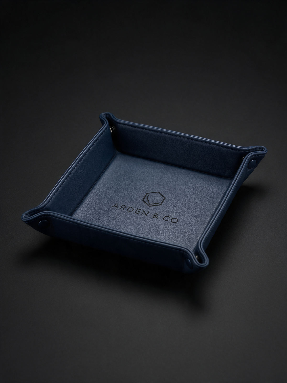 navy leatherette valet tray laser engraved with a logo
