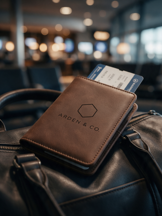 leatherette passport wallet on a travel bag
