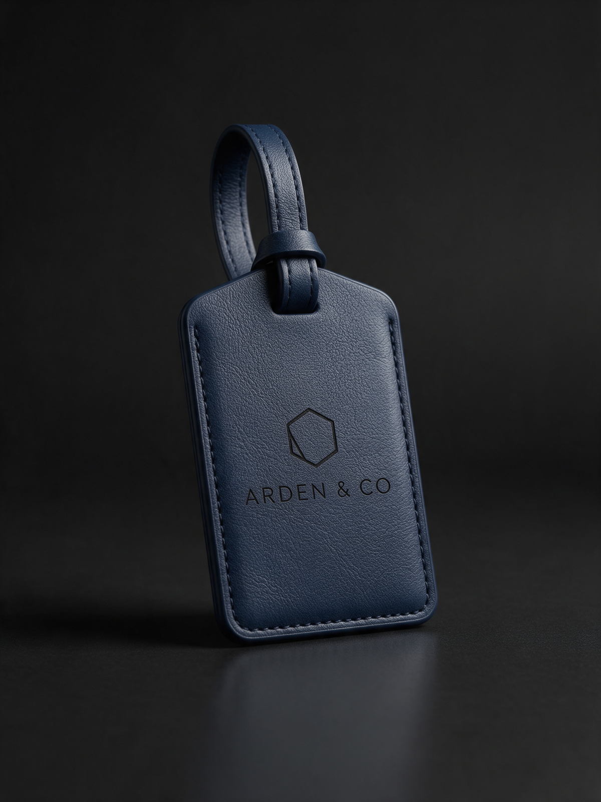 navy leatherette luggage tag laser engraved with a logo