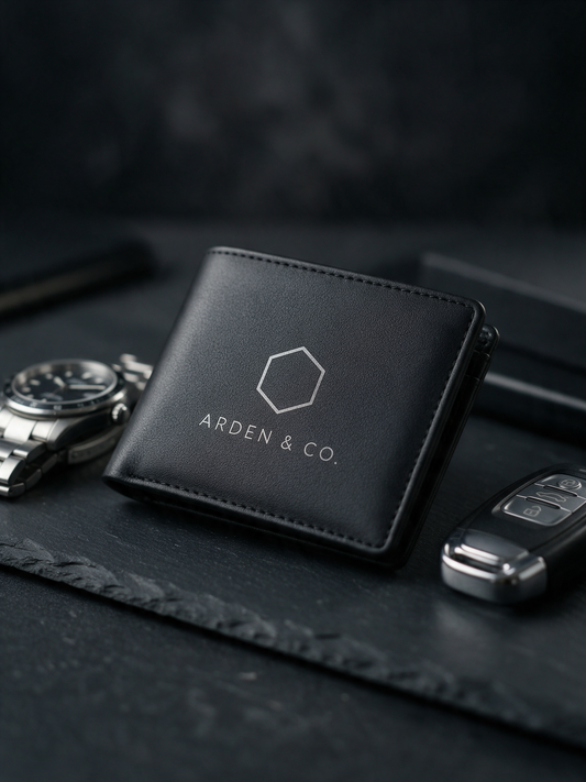 leatherette wallet with a watch and keys