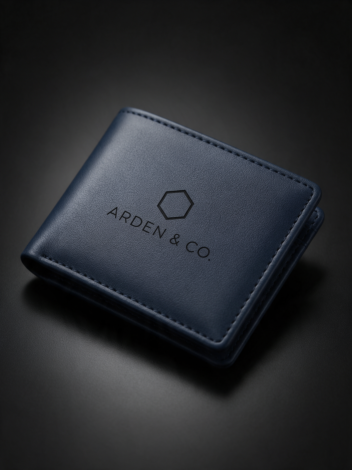 navy leatherette bifold wallet laser engraved with a logo