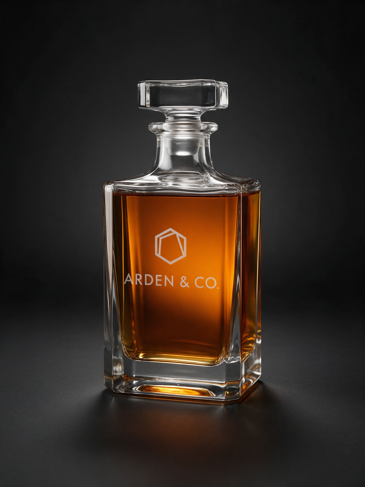 750ml glass whiskey decanter laser engraved with a logo
