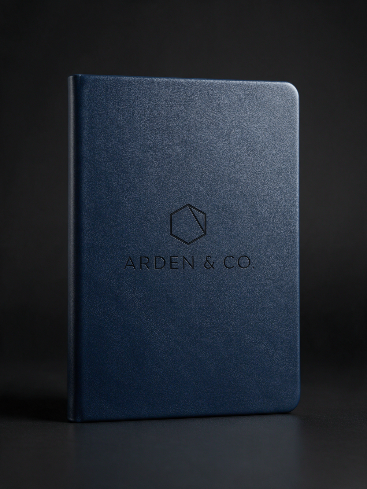 navy leatherette journal laser engraved with a logo