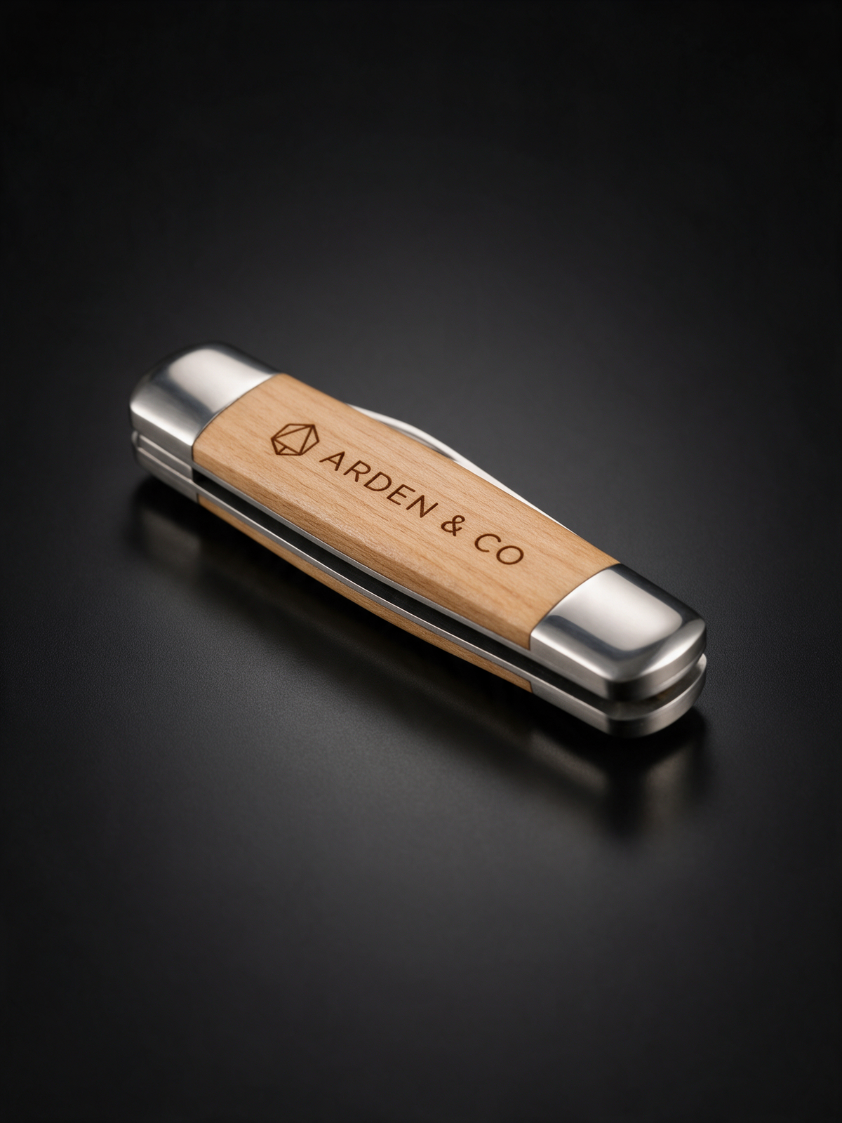 natural wood pocket knife laser engraved with a logo