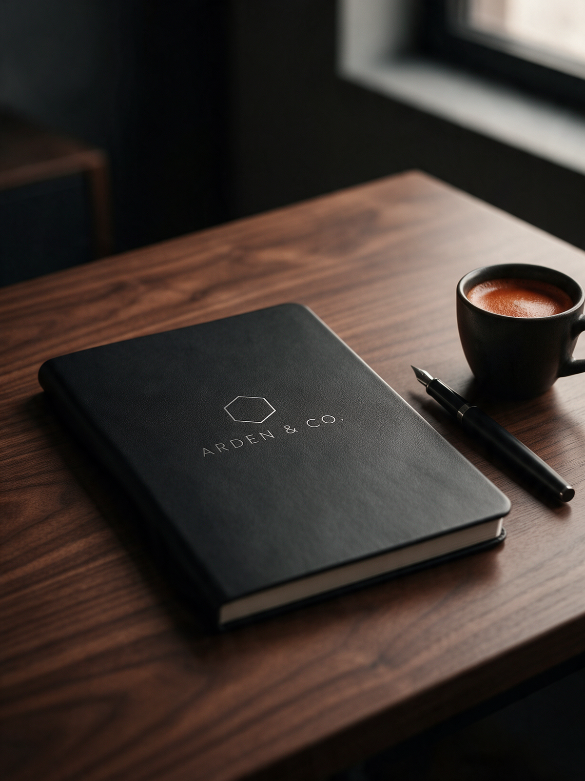leatherette journal on an executive desk