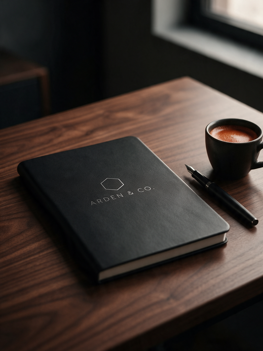 leatherette journal on an executive desk