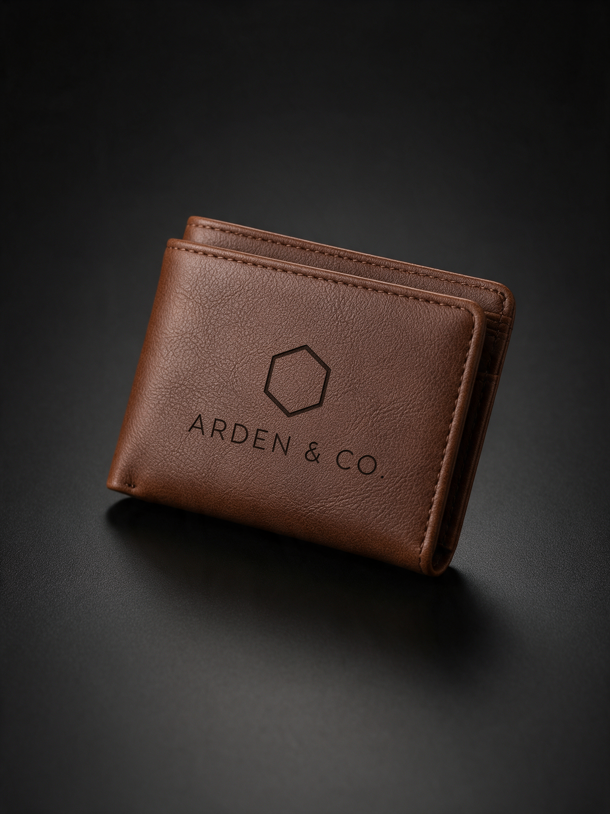 brown leatherette bifold wallet laser engraved with a logo