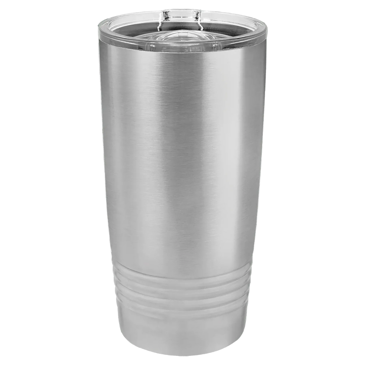 20 oz stainless steel tumbler with a clear lid laser engraved