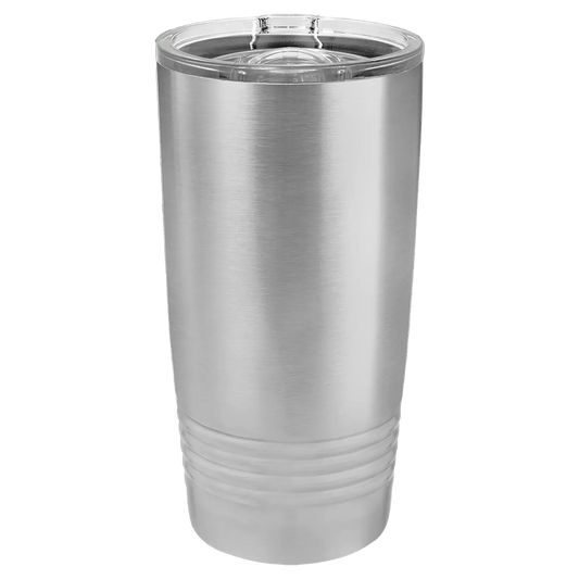 20 oz stainless steel tumbler with a clear lid laser engraved